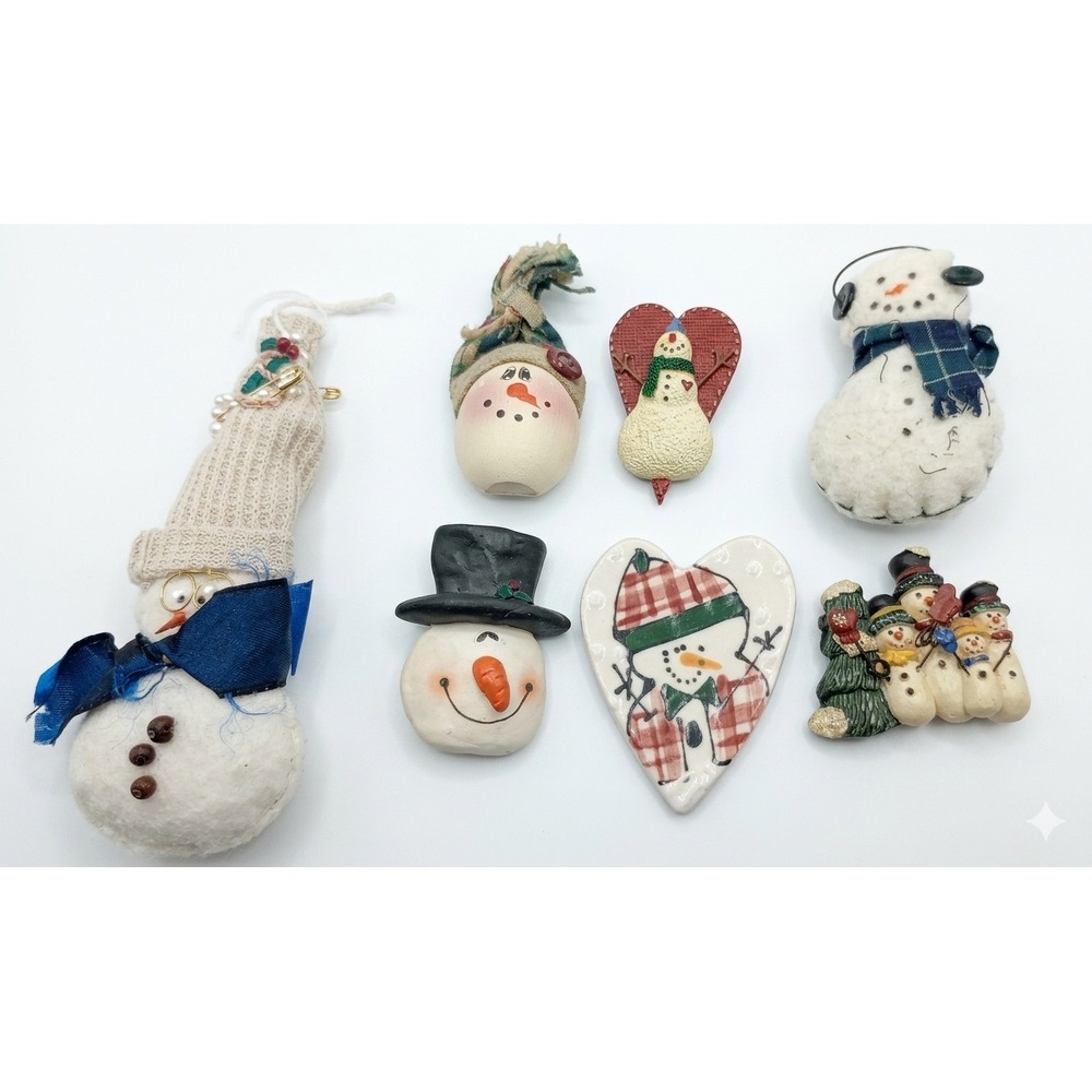 Snowman Pin Brooch Lot of 7 Christmas Holiday Winter Jewelry Mixed Media